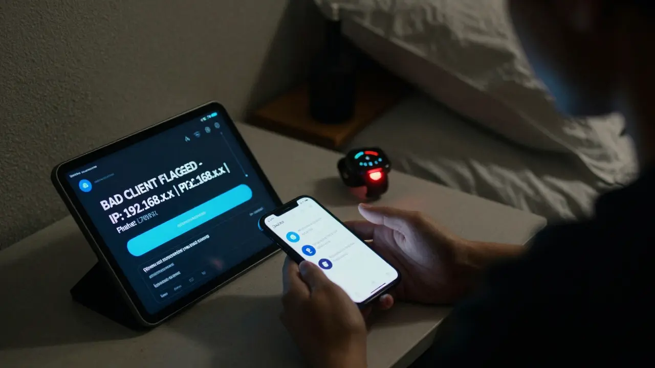 A group of women viewing real-time safety alerts on their devices, with a smartwatch glowing red in the background.