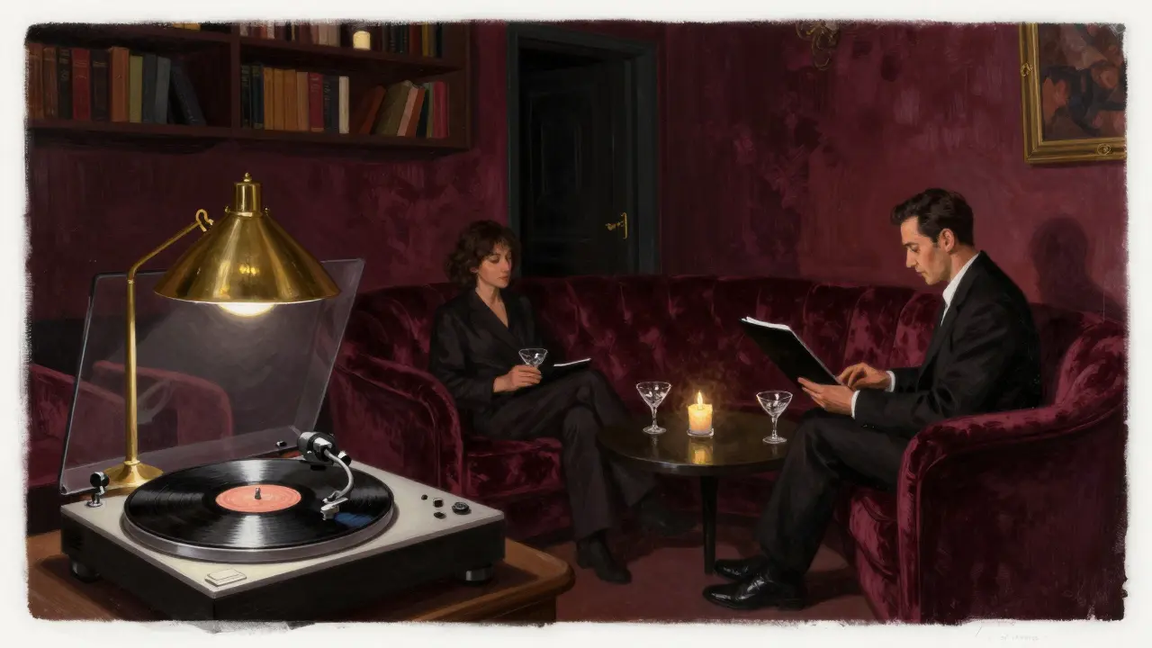 A quiet jazz lounge in Brera with a pianist playing under soft lamplight and velvet walls.