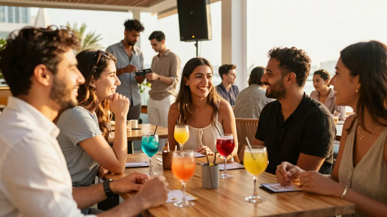 People socializing at The Social club during a trivia night in vibrant Abu Dhabi venue.