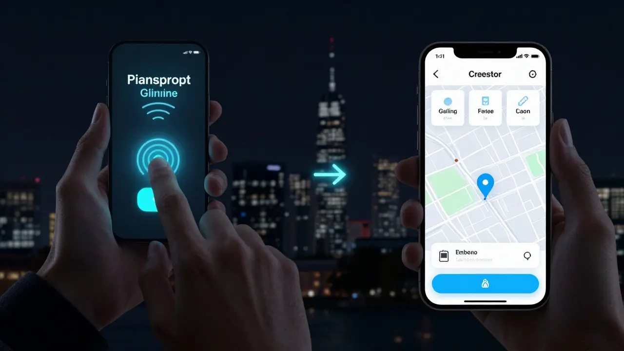 Digital safety interface showing a panic alert sent to support services and real-time location sharing on a map.